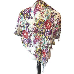 Pins & Needles Floral Multi Color Knit Fringe Scarf Bright Colorful Head Cover R